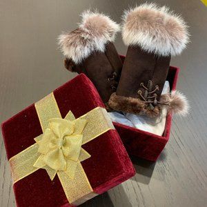 Women's Small Brown Rabbit Fur Gloves